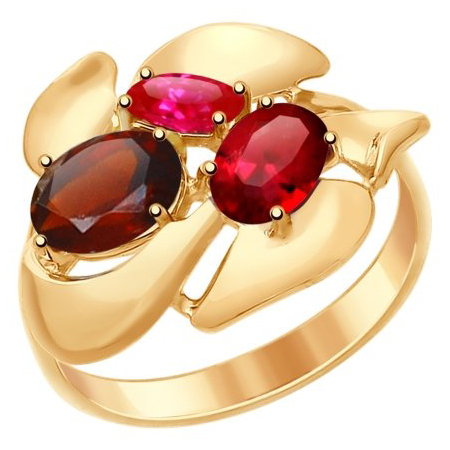 Кольцо, золото, микс полудрагоценных камней, красный, 714860